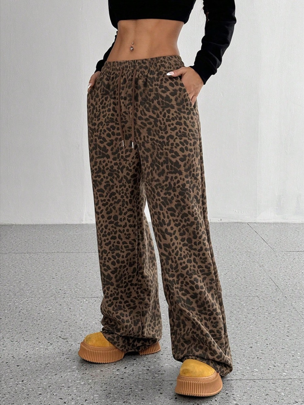 Leopard Wide-Leg Drawstring Pants
